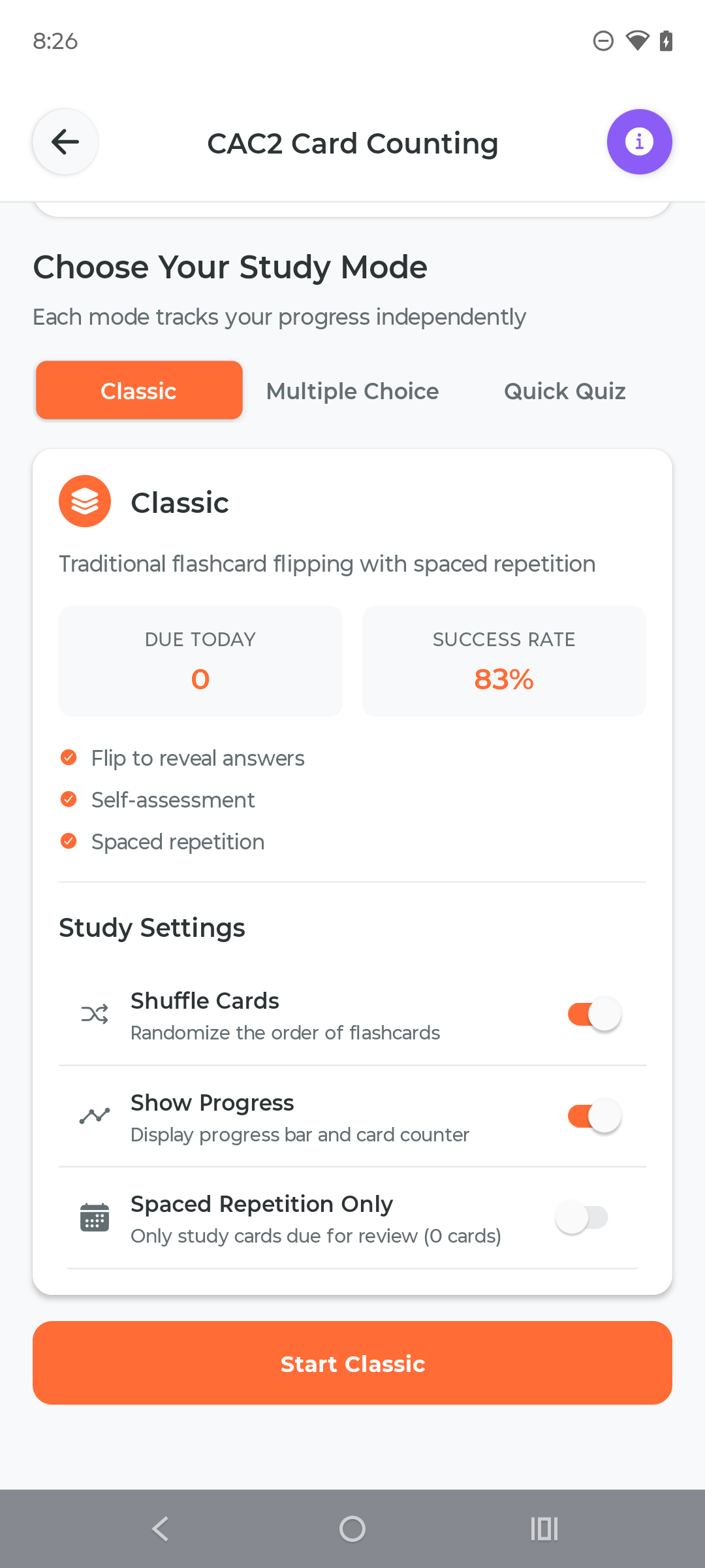 Study sessions interface